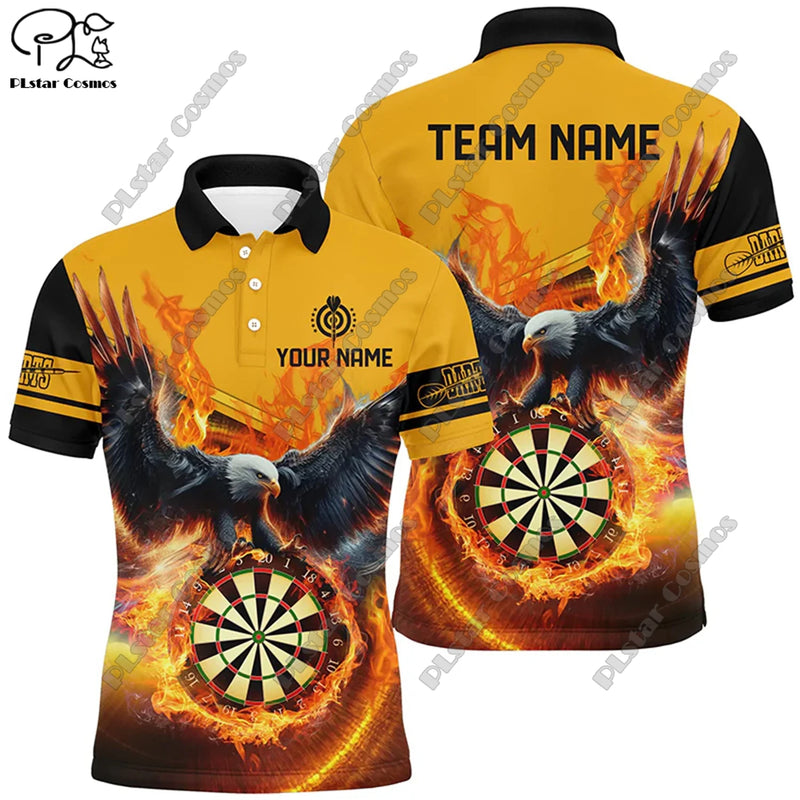 New custom personalized 3D printing  flame pattern darts POLO shirt T-shirt universal leisure team throwing sports series D-10