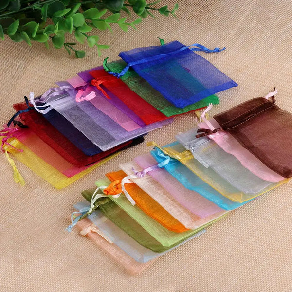 100pcs/lot Organza Gift Bag For Jewelry Multi-Color Drawstring Pouches For Wedding Christmas Candy Gift Bags Jewelry Packing