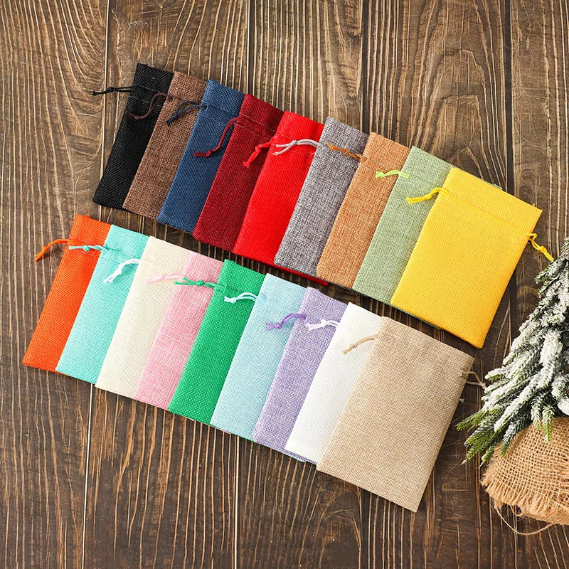 30/50 Pcs Multi Colors Jute Storage Bags Christmas Party Wedding Gift Fabric Package Drawstring Pouches Gift Bag 7x9/10x14cm