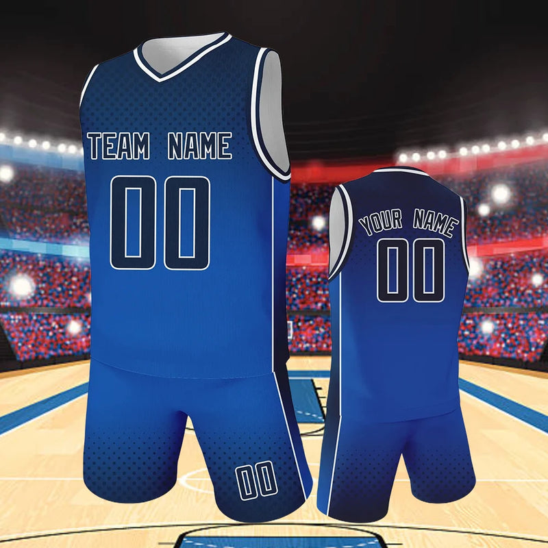 Gradient Blue Custom Kids Basketball Jersey Set with Name Number Basketball Team Sports Uniform Boys Girls Sublimation Tank Top