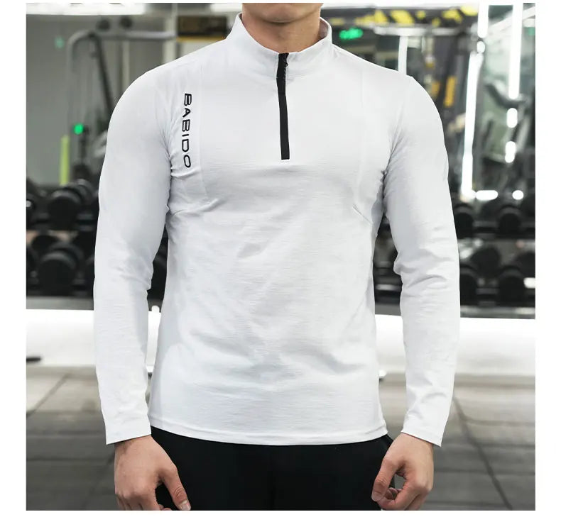 Men's Fitness Workout T-Shirt Top Half Zip Training Wear Quick Dry Running Exercise Long Sleeve Marathon Athletics Sweatshirts