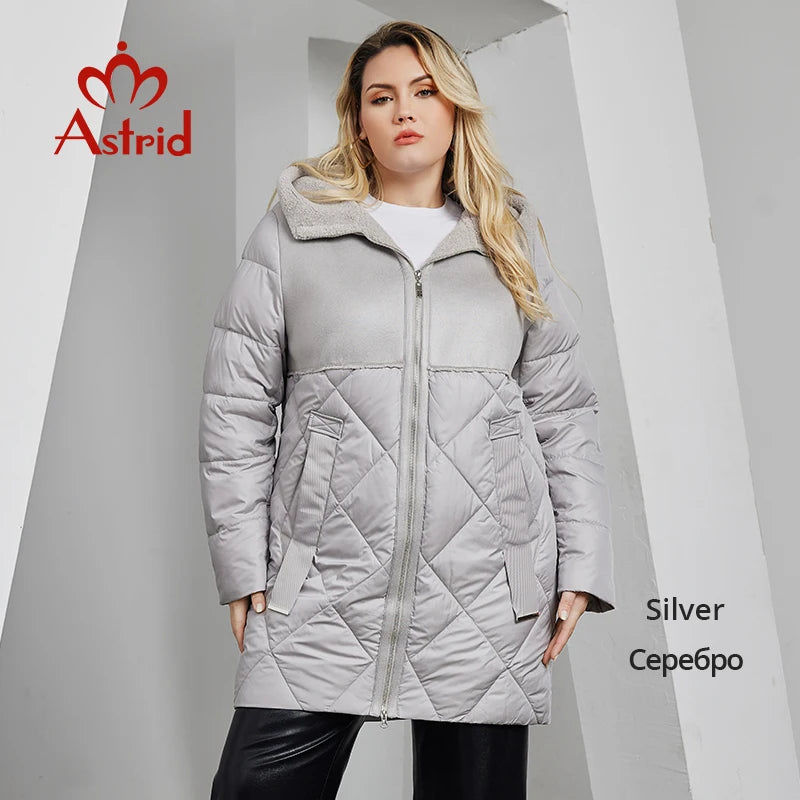 Astrid Women's Winter Jacket 2023 Plus Size Women Parka Long Bio Down Jackets Stitching Design Thick Fleece Hooded Quilted Coat