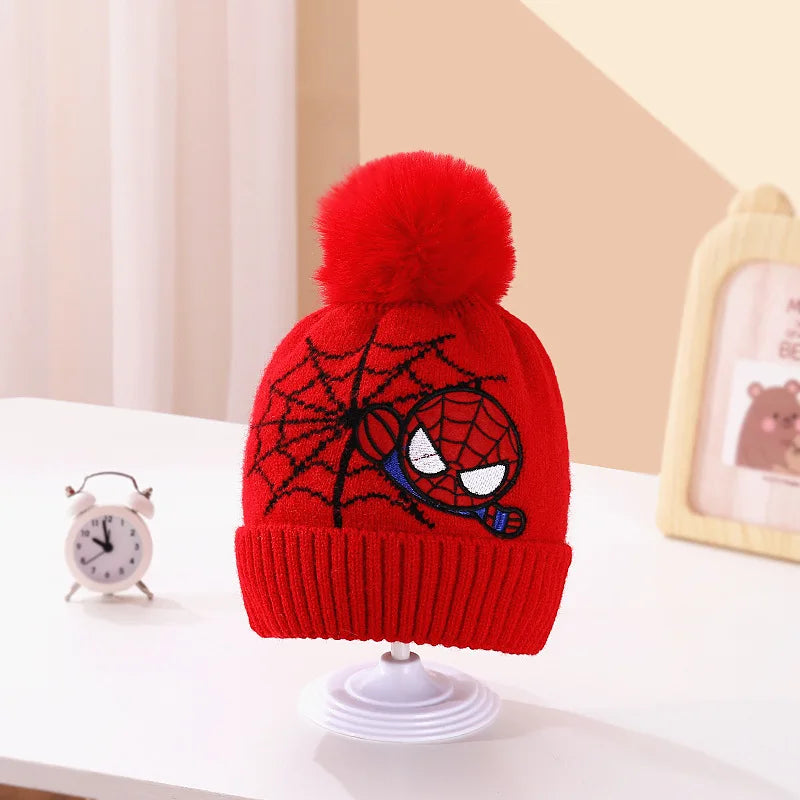 Marvel Spiderman New Fashion Autumn Winter Cartoon Kids Color Matching Knitted Hat Boys Girl Wool Cap Children Thick Beanies Hat