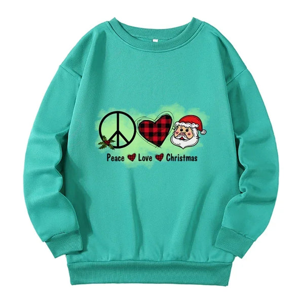 Plus Size Women Kawaii Santa Cute Cartoon Sweatshirts The Christmas of Peace and Love Sweatshirt Autumn Winter Y2k Lady Pullover