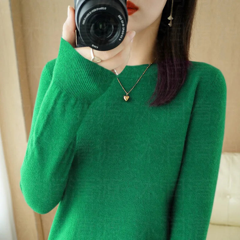 Sweaters Round Neck Pullover Women Keep Warm Long Sleeves Solid Color Bottoming Shirt Autumn Winter Cashmere Commuting Style