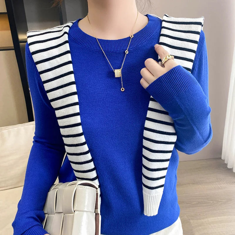 Sweaters Round Neck Pullover Women Keep Warm Long Sleeves Solid Color Bottoming Shirt Autumn Winter Cashmere Commuting Style