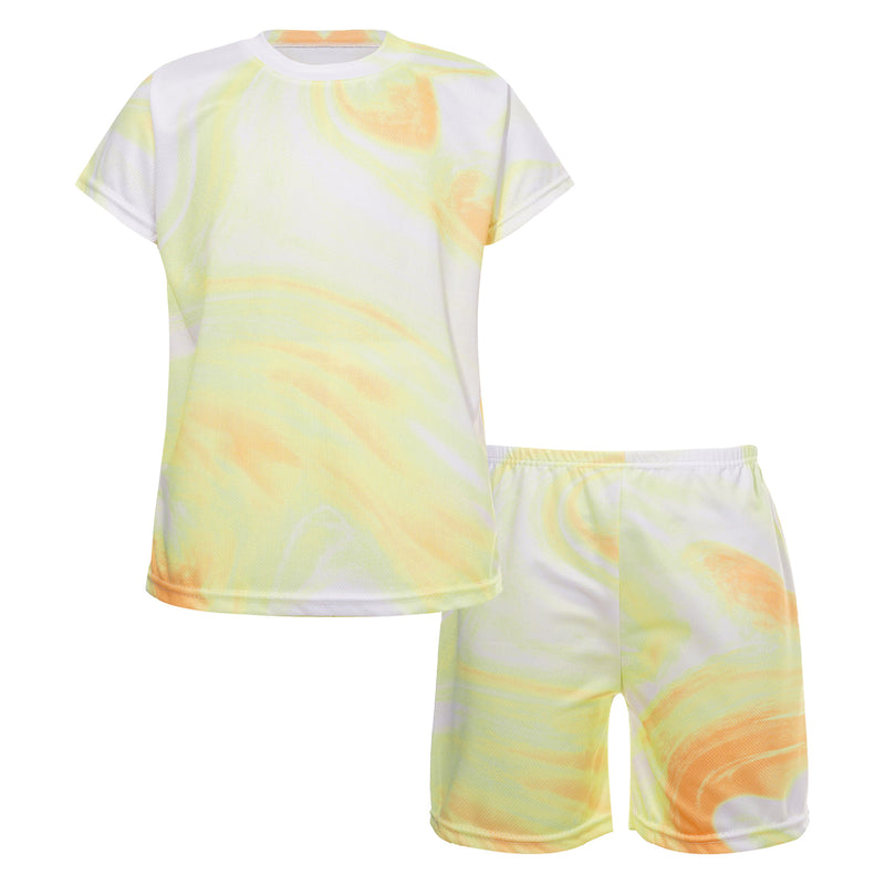 Boys Girls Sports Suit Quick-Dry Tracksuit Short Sleeve Print T-shirt with Shorts Kids Sportswear Gym Fitness Workout Activewear