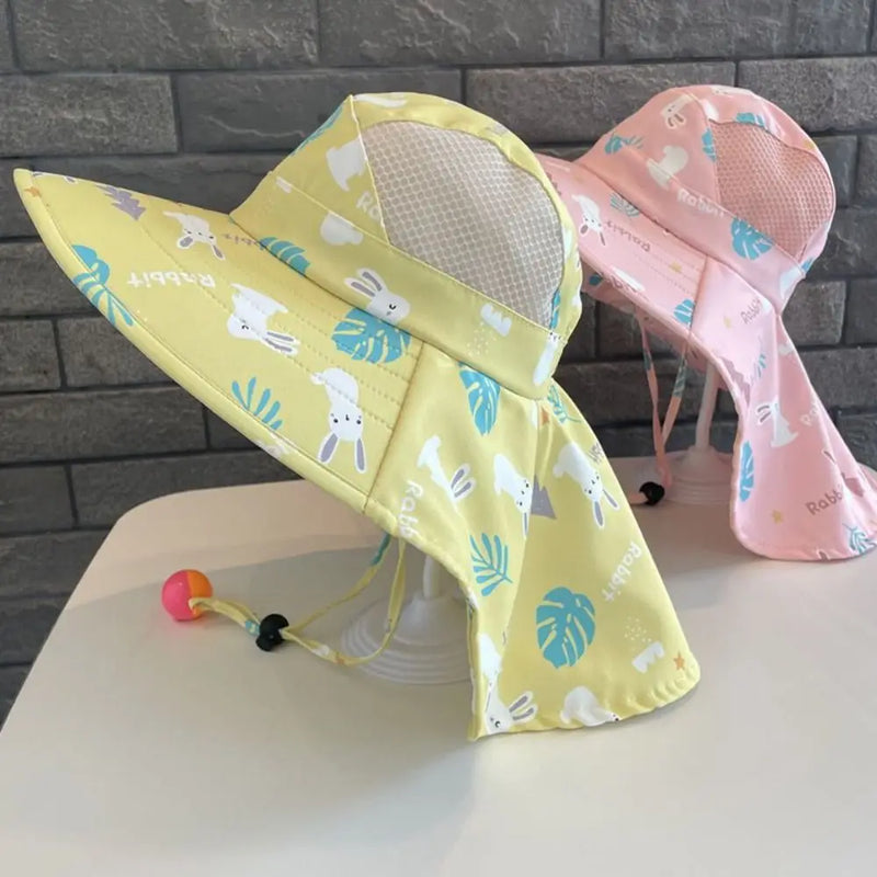 Bucket Cap Summer Baby Hat Neck Ear Cover With Whistle Children's Sunscreen Hat Wide Brim Breathable Kids Beach Caps