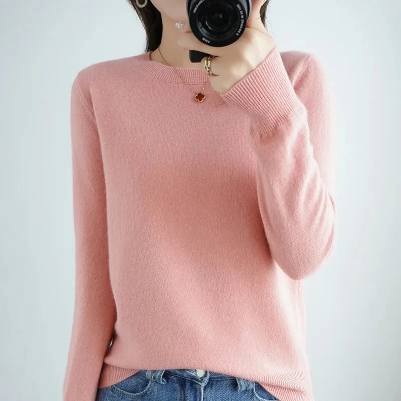 Sweaters Round Neck Pullover Women Keep Warm Long Sleeves Solid Color Bottoming Shirt Autumn Winter Cashmere Commuting Style