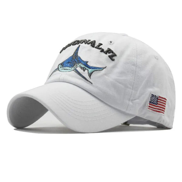 Embroidery Washed Cotton Shark Dad Hat for Men Vintage Baseball Cap Hip Hop Curved Fishing Cap Summer Fish Snapback Women Hat