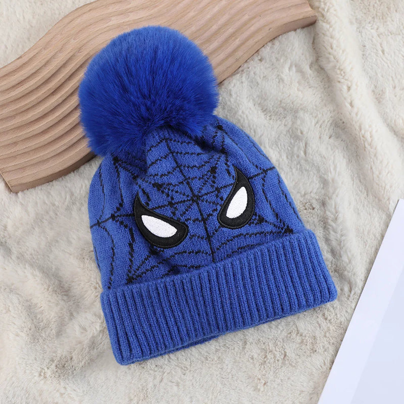 Marvel Spiderman New Fashion Autumn Winter Cartoon Kids Color Matching Knitted Hat Boys Girl Wool Cap Children Thick Beanies Hat