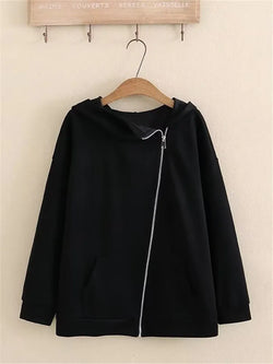 Plus Size Women's Jacket Quality Hooded Long Sleeve Spring And Autumn Cotton Jacket Placket Is Oblique Zip Casual Jacket 3XL-5XL