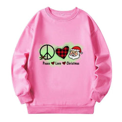 Plus Size Women Kawaii Santa Cute Cartoon Sweatshirts The Christmas of Peace and Love Sweatshirt Autumn Winter Y2k Lady Pullover