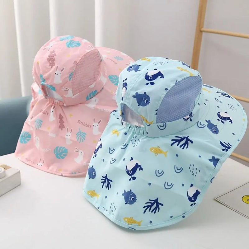 Bucket Cap Summer Baby Hat Neck Ear Cover With Whistle Children's Sunscreen Hat Wide Brim Breathable Kids Beach Caps