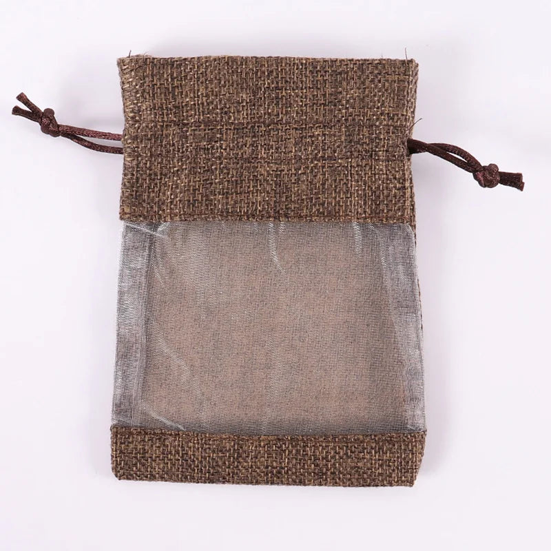 100/50pcs Drawstring Organza Bags Natural Burlap Gift Bags Multi Size Jewelry Packaging Wedding Bags Birthday Party Supplies Bag