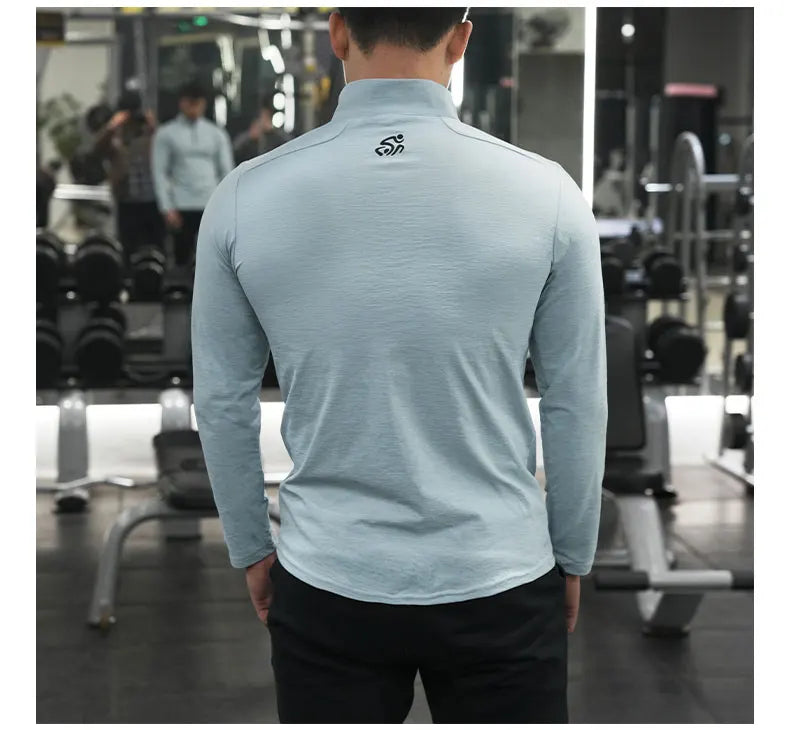 Men's Fitness Workout T-Shirt Top Half Zip Training Wear Quick Dry Running Exercise Long Sleeve Marathon Athletics Sweatshirts