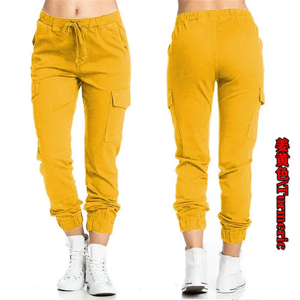 2022 New Solid Jogger Women's Cargo Pants Multi-Pocket Drawstring Elastic Waist Women Sports Pants Streetwear Casual Long Pant