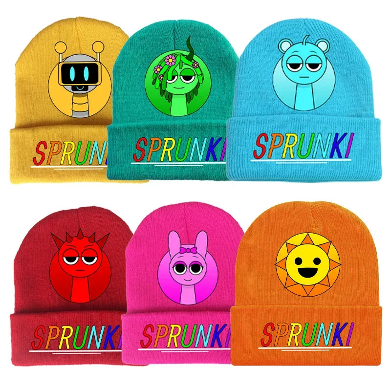 Sprunki Knitted Hat Incredibox Autumn Winter Cute Adult Cap Anime Pattern Print Bonnets Warm Comfortable Beanies Baby Show Gift