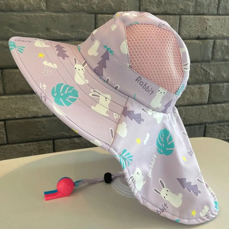 Bucket Cap Summer Baby Hat Neck Ear Cover With Whistle Children's Sunscreen Hat Wide Brim Breathable Kids Beach Caps