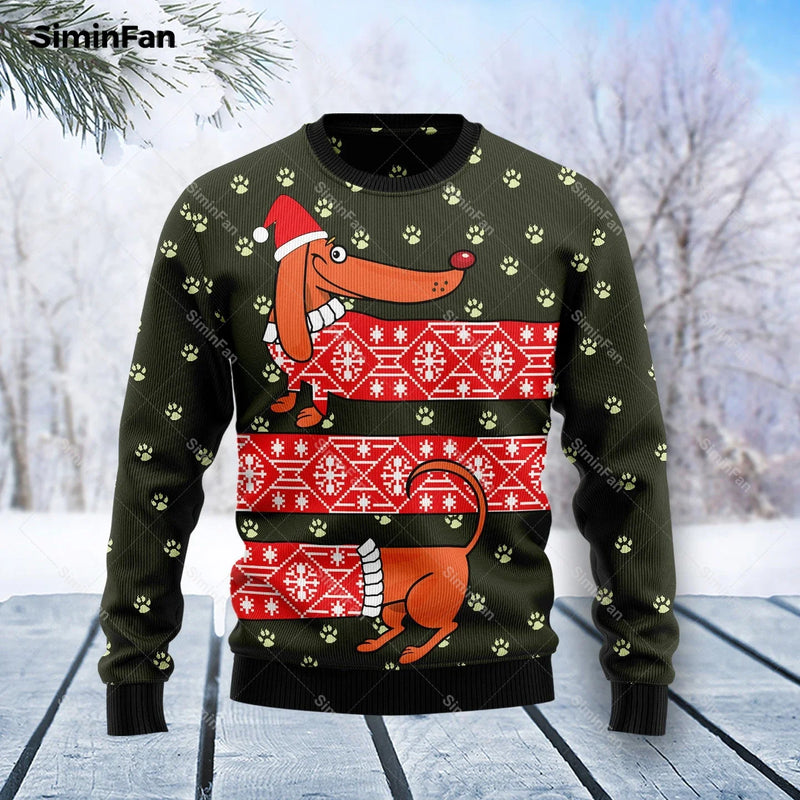 Dachshund Angel Ugly Christmas Sweater 3D Printed Men Pullover Casual Sweatshirt Couple Long Sleeve Shirt Unisex Female Top Coat