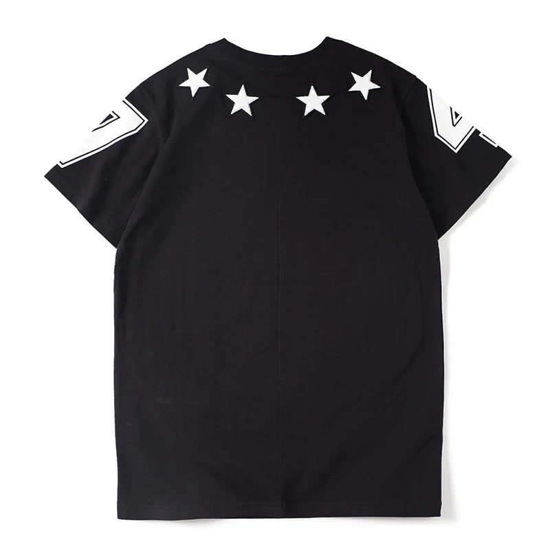 Fashion 2022 Brand Star 74 Digital Flocking Embroidery Cotton Short-sleeved O-neck T-shirt for Men Women Lovers Tees Streetwear