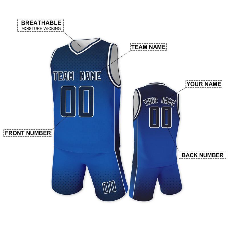 Gradient Blue Custom Kids Basketball Jersey Set with Name Number Basketball Team Sports Uniform Boys Girls Sublimation Tank Top