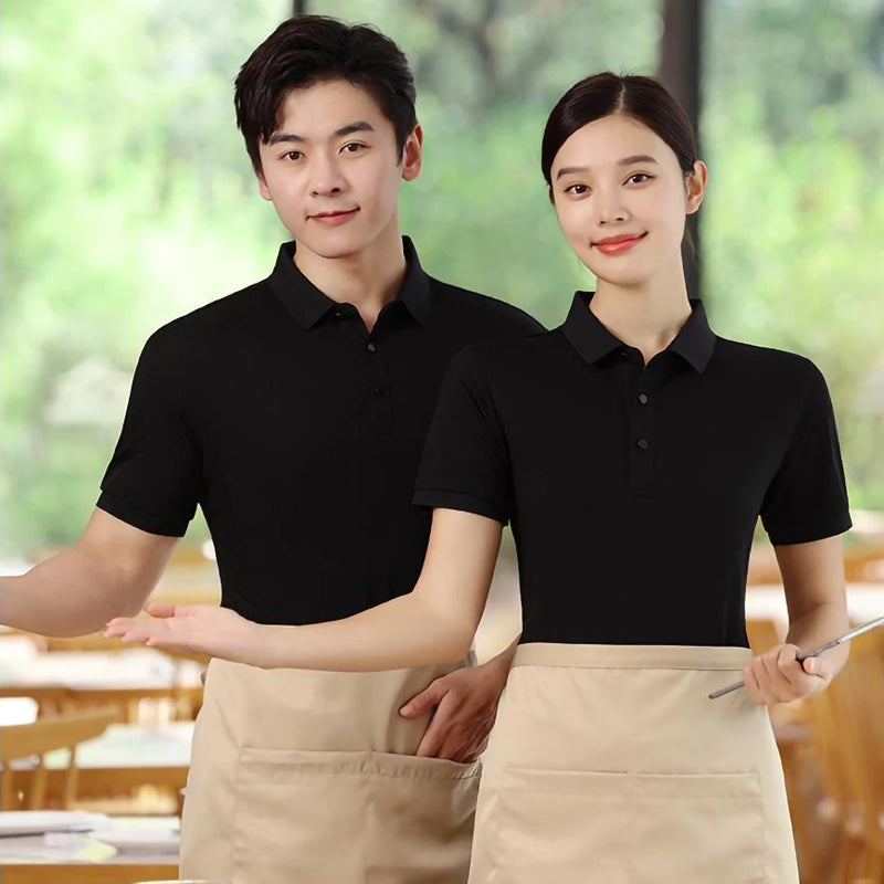 Spring Summer Polos Customized Logo Mens Shirt Women's Polos Solid Color Restaurant Waiter Work Clothes 100% Polyester