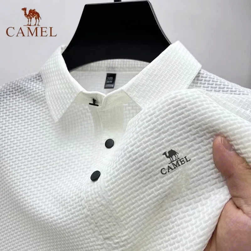 Summer New Men's Embroidered CAMEL Ice Silk Elastic Polo Shirt Luxury Fashion Leisure Breathable Cool Short Sleeved T-shirt Top