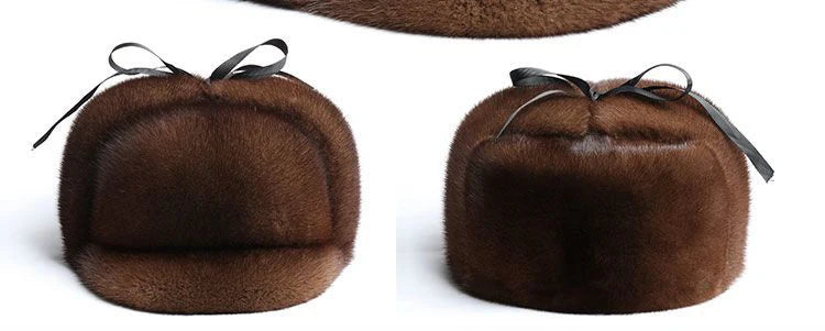 Luxury Winter Man Top Real Mink Fur Bomber Hat Male Genuine Marten Head Warm Black/Brown Caps Best Gift For Dad Gorras