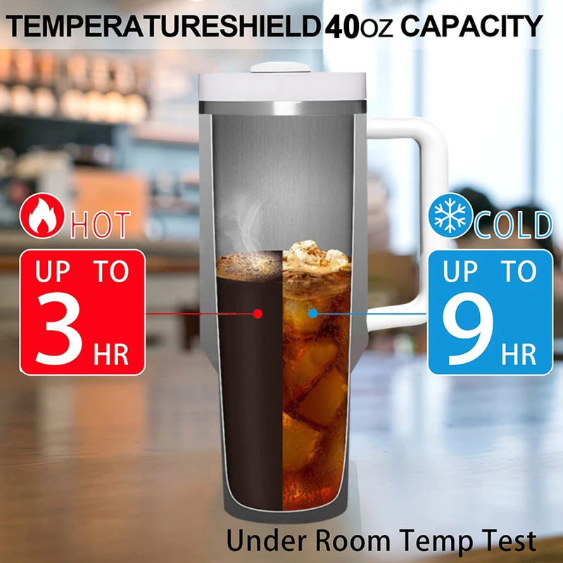 Thermal Travel Mugs with Large Capacity Handle, Winter City, Stainless Steel 304 Drinkware, 40oz, 1200ml