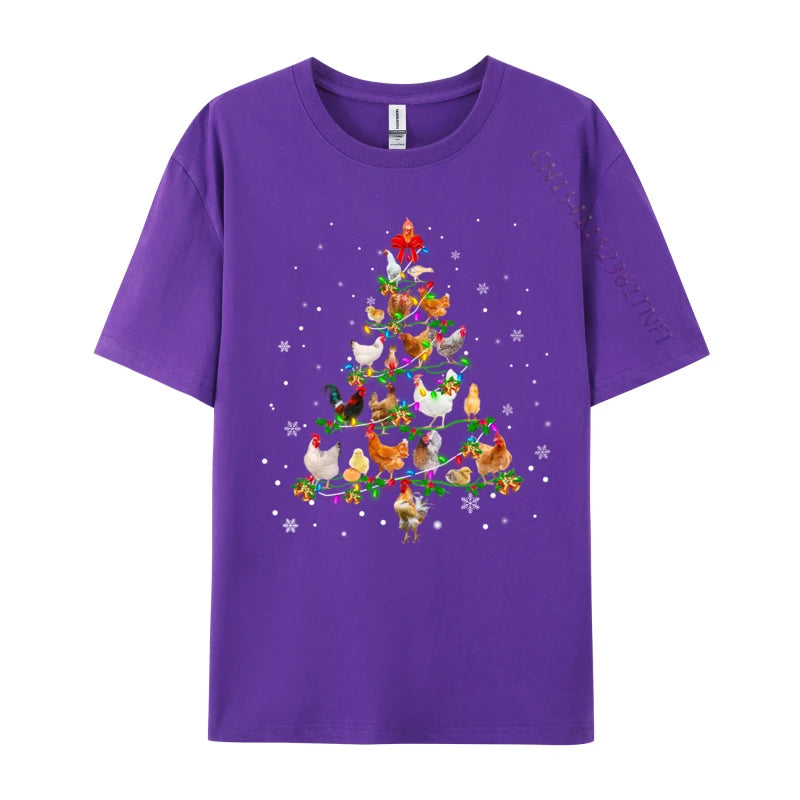 Chicken Christmas Tree Ornament Decor Xmas T-Shirt Male Fashionable Tops & Tees Round Neck Cotton Fabric Normal