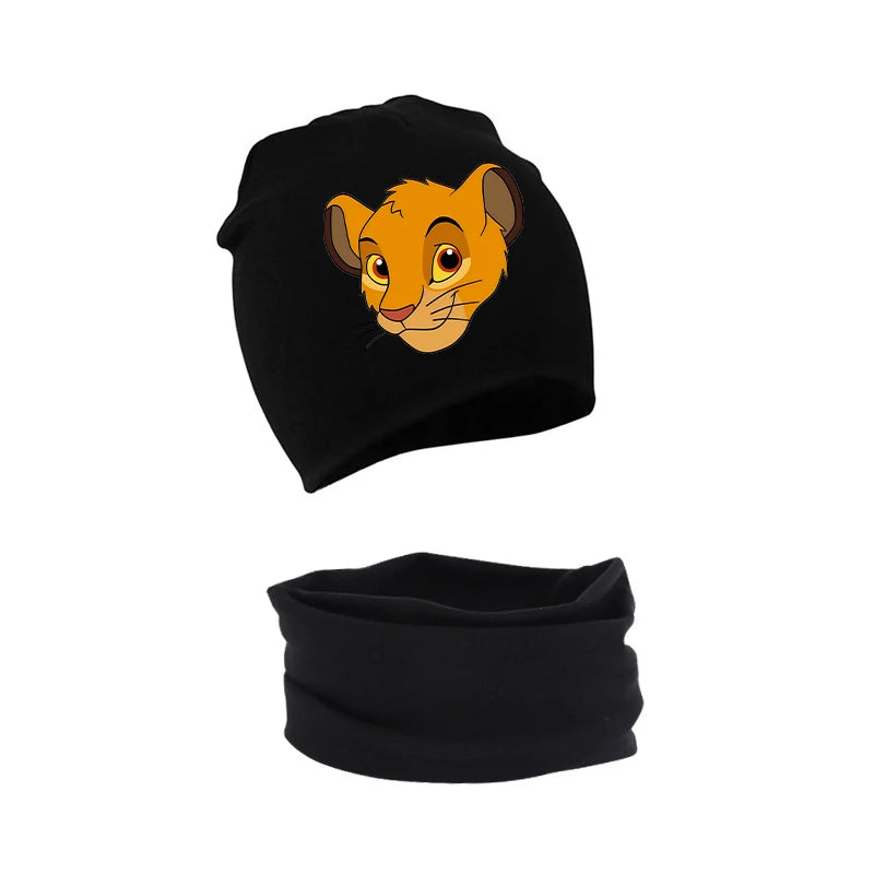 Mufasa The Lion King Baby Hat Scarf Anime Cartoon Autumn Winter Warm Cotton Comfortable Child's Beanie Knit Cap Collar 2Pcs Set