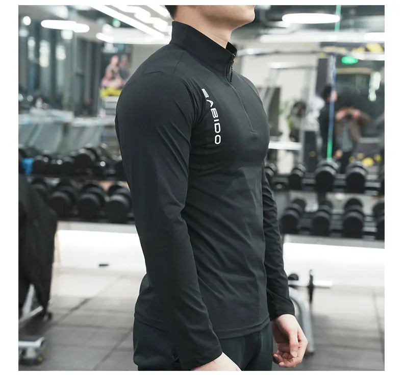 Men's Fitness Workout T-Shirt Top Half Zip Training Wear Quick Dry Running Exercise Long Sleeve Marathon Athletics Sweatshirts