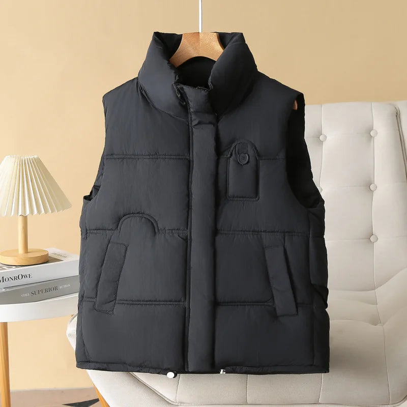 Plus Size Women Parka Winter Loose Stand Collar Warm Sleeveless Jacket Fashion Cotton-Padded Vest 833