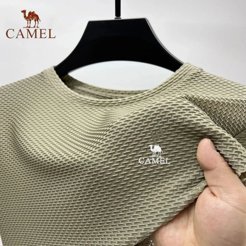 Summer New Men's Embroidered CAMEL Ice Silk Elastic Polo Shirt Luxury Fashion Leisure Breathable Cool Short Sleeved T-shirt Top