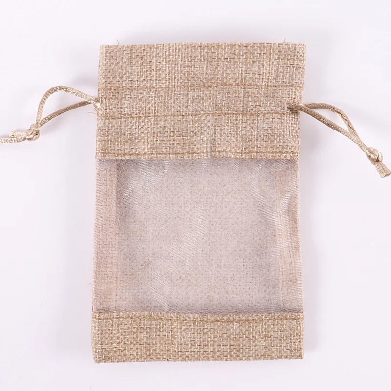 100/50pcs Drawstring Organza Bags Natural Burlap Gift Bags Multi Size Jewelry Packaging Wedding Bags Birthday Party Supplies Bag