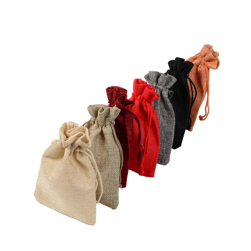 Hot Selling 10Pcs/Lot Multi-Color Jewelry Gift Drawstring Bags Jute Ring Necklace Burlap Storage Pouches Can Be Customized