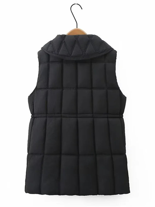 Plus Size Women's Clothing Autumn And Winter New In Thickened Laminated Vest Turndown Collar Mid-Length Quilted Jacket Oversize