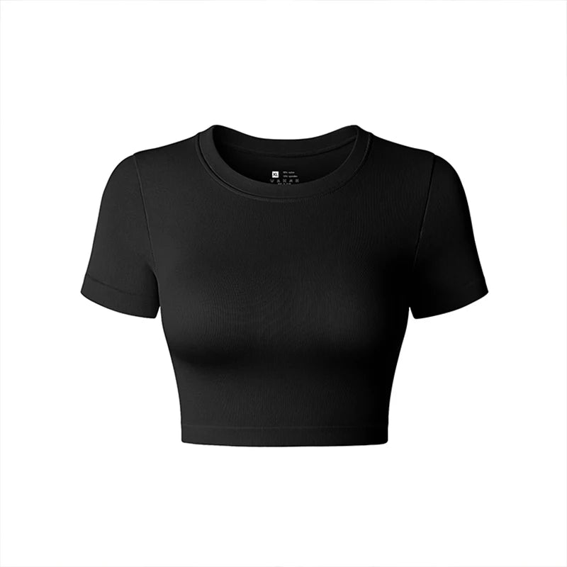 Women's Yoga Shirt Round Neck Short Sleeved Sports Shirt Running Gym Fitness Sports Wear