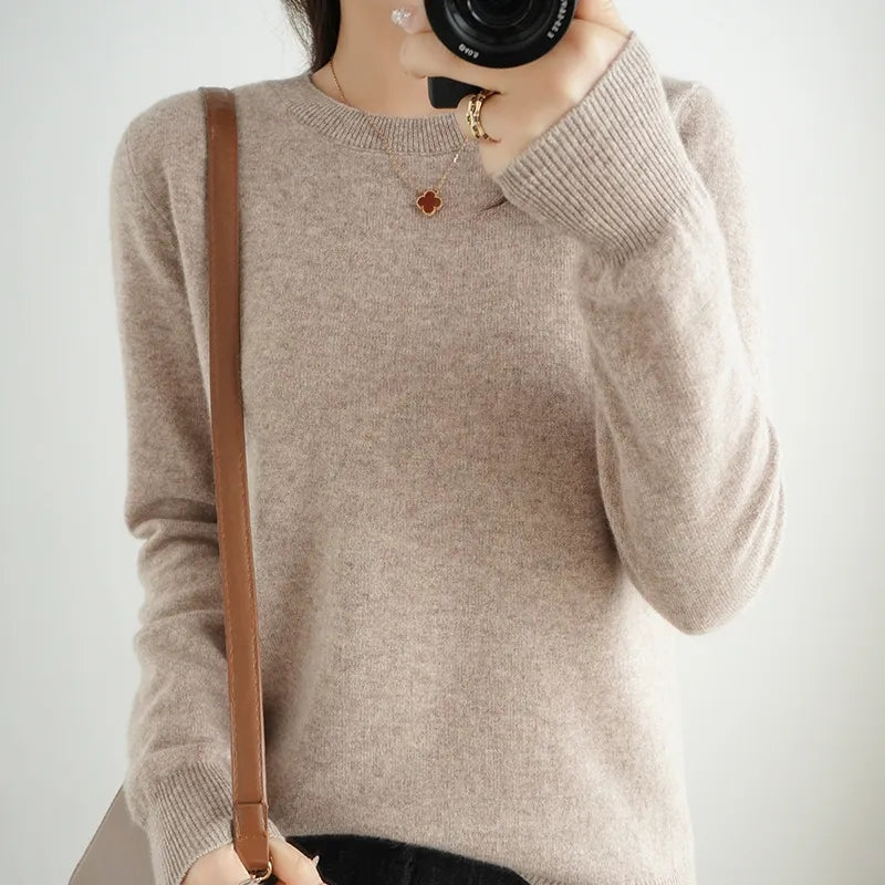 Sweaters Round Neck Pullover Women Keep Warm Long Sleeves Solid Color Bottoming Shirt Autumn Winter Cashmere Commuting Style