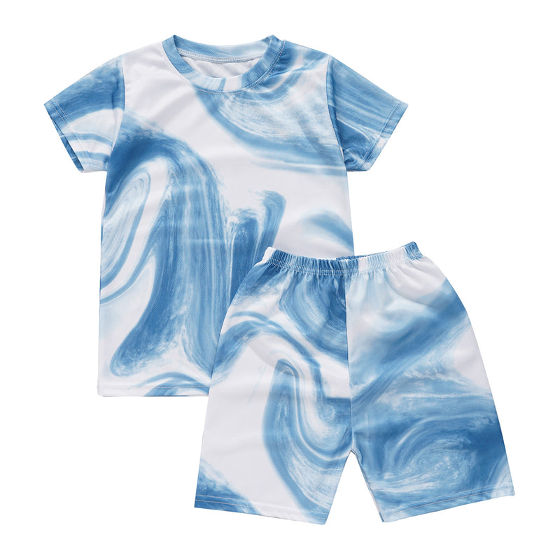 Boys Girls Sports Suit Quick-Dry Tracksuit Short Sleeve Print T-shirt with Shorts Kids Sportswear Gym Fitness Workout Activewear