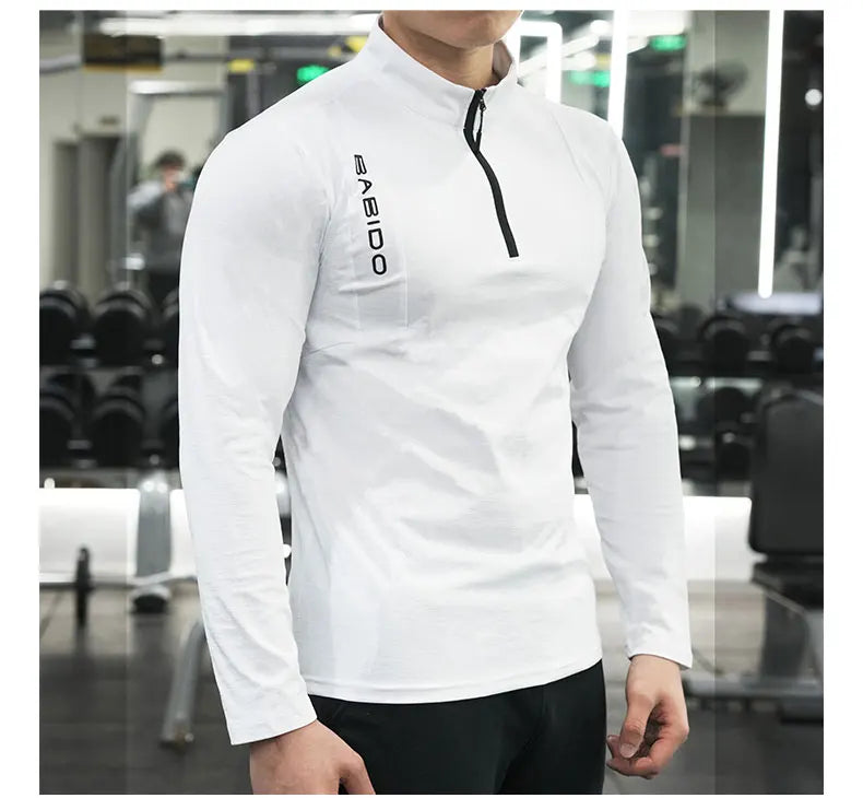 Men's Fitness Workout T-Shirt Top Half Zip Training Wear Quick Dry Running Exercise Long Sleeve Marathon Athletics Sweatshirts