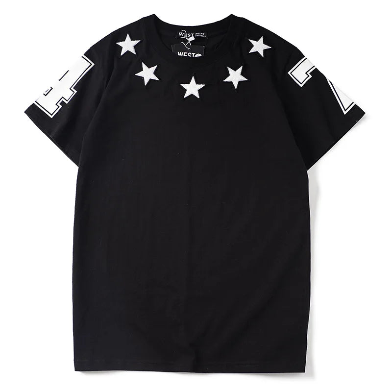 Fashion 2022 Brand Star 74 Digital Flocking Embroidery Cotton Short-sleeved O-neck T-shirt for Men Women Lovers Tees Streetwear