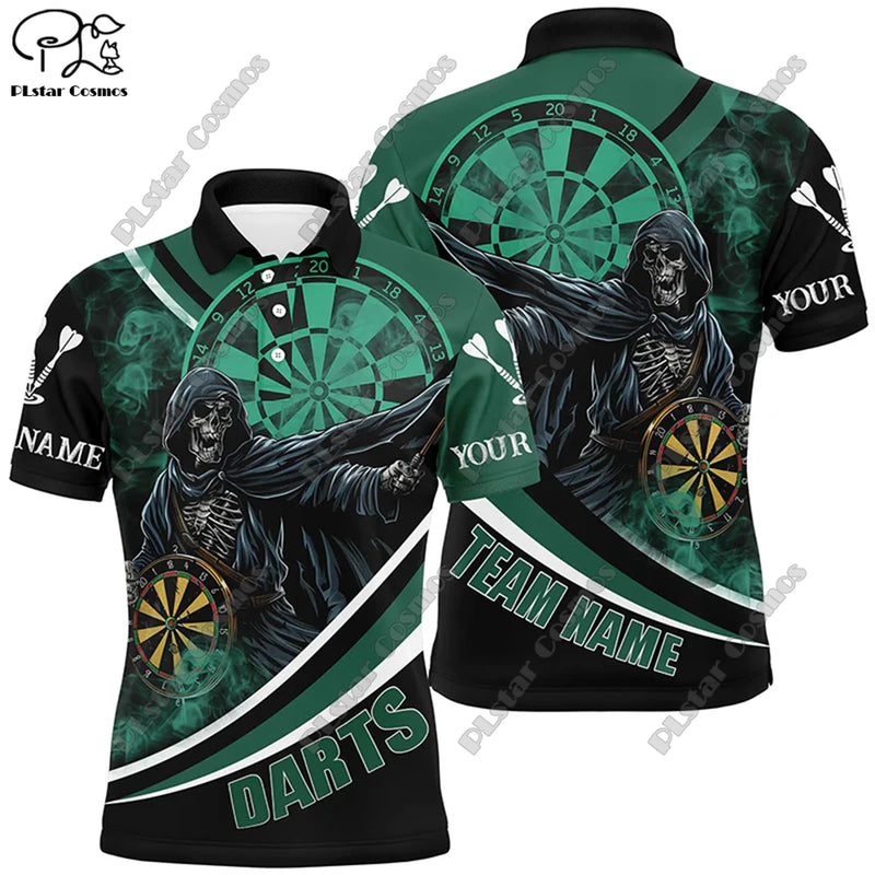 New custom personalized 3D printing  flame pattern darts POLO shirt T-shirt universal leisure team throwing sports series D-10