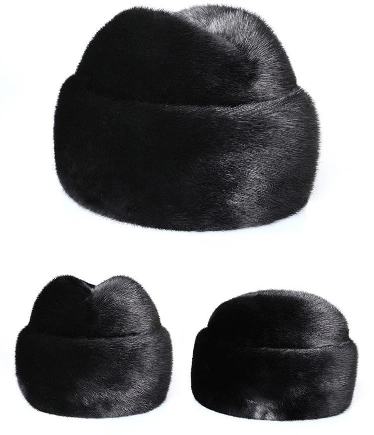 Luxury Winter Man Top Real Mink Fur Bomber Hat Male Genuine Marten Head Warm Black/Brown Caps Best Gift For Dad Gorras