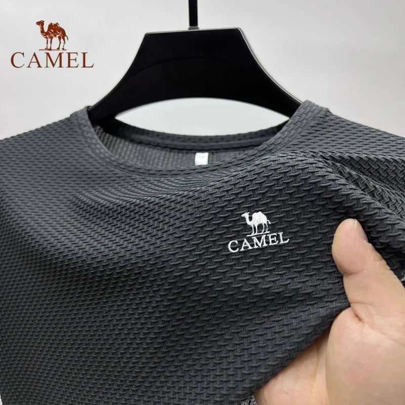 Summer New Men's Embroidered CAMEL Ice Silk Elastic Polo Shirt Luxury Fashion Leisure Breathable Cool Short Sleeved T-shirt Top