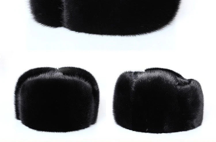 Luxury Winter Man Top Real Mink Fur Bomber Hat Male Genuine Marten Head Warm Black/Brown Caps Best Gift For Dad Gorras