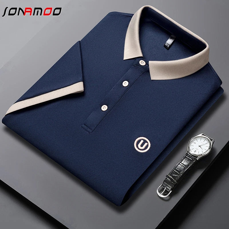 2024 Men's New Embroidered Cotton Business Leisure Short Sleeved POLO Shirt Fashion Comfortable and Breathable Top