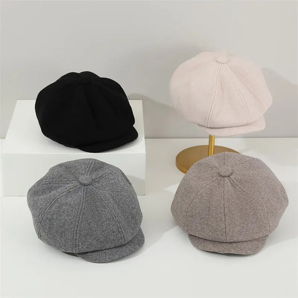 Autumn Acrylic Warm Solid Octagonal Hats for Child Girl and Boy Berets Painter Hat Beanie Cap 01