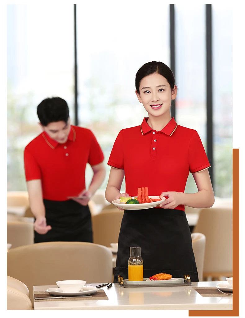 2024 Server Polo Custom Logo Restaurant Hotel Waiter Shirt for Men Women Work Uniform Coffee Catering Polos Food Seller Clothing